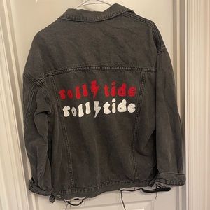Black jean jacket with hand painted roll tide design